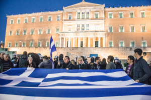 Greek protest with flag